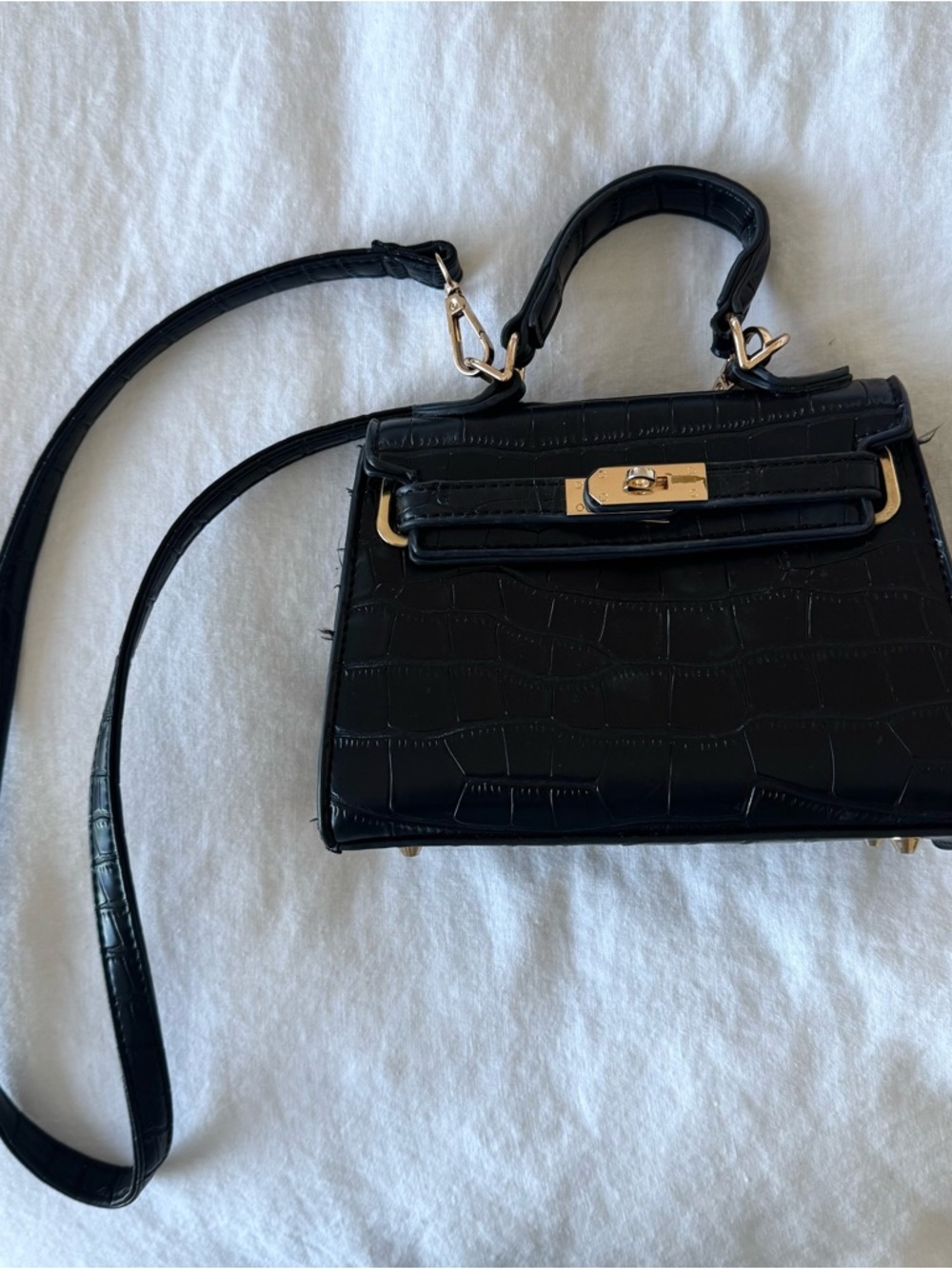 Stassi x Missguided | Black Croc Embossed Mini Top Handle Crossbody Bag - Picture 2 of 7